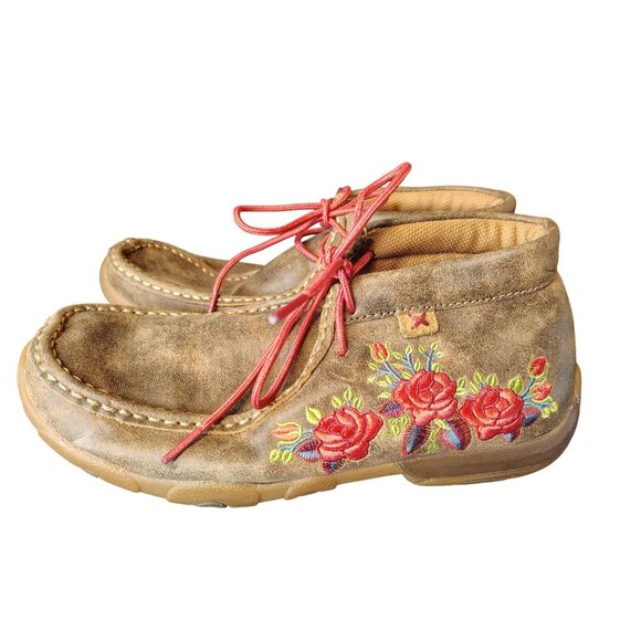 Twisted Boots Women's Chukka Boots, Driving Shoes, 7.5M Embroidered Flower Rose - Picture 2 of 8